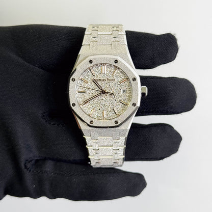 Audemars Piguet Royal Oak Frosted White Gold 34mm Crystal Sand Plated Dial Watch Ref# 77450BC.GG.1361BC.01