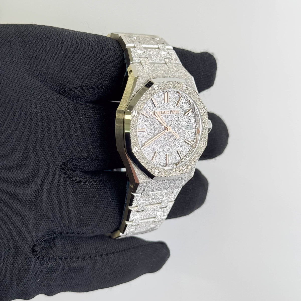Audemars Piguet Royal Oak Frosted White Gold 34mm Crystal Sand Plated Dial Watch Ref# 77450BC.GG.1361BC.01