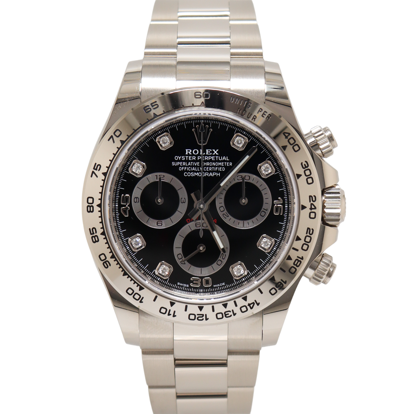 Rolex Daytona White Gold 40mm Black Chronometer Diamond Dial Watch Reference #: 116509 - Happy Jewelers Fine Jewelry Lifetime Warranty