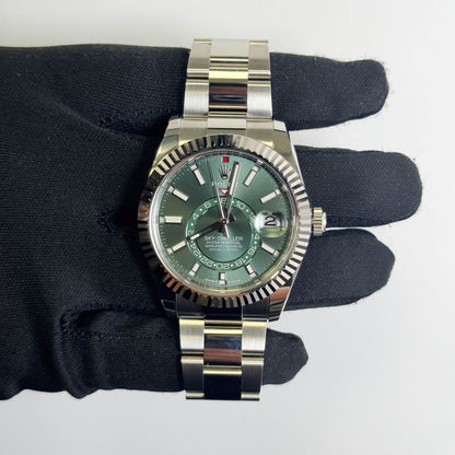 Rolex Sky-Dweller 42mm Green Dial Watch Steel Oyster Bracelet Ref # 336934