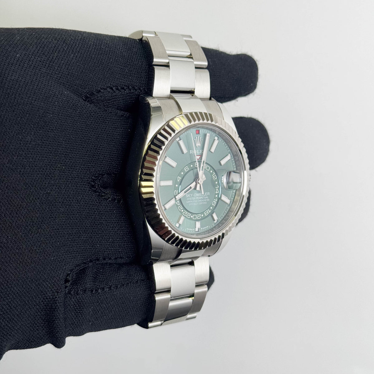 Rolex Sky-Dweller 42mm Green Dial Watch Steel Oyster Bracelet Ref # 336934