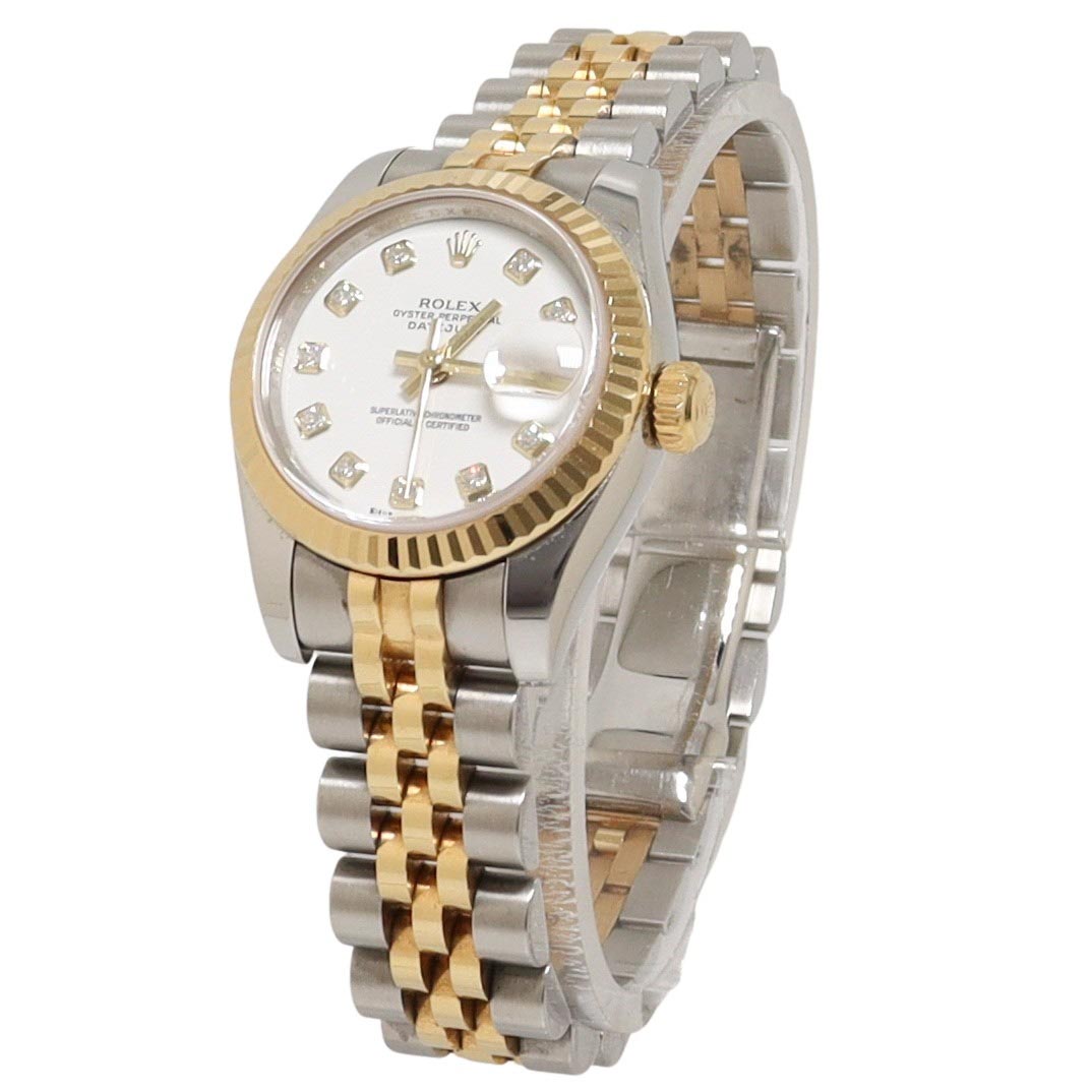 Rolex Datejust Two Tone Yellow Gold & Steel 26mm White Factory Diamond Dial Watch Reference#: 179173 - Happy Jewelers Fine Jewelry Lifetime Warranty