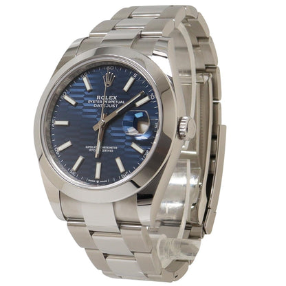 Rolex Datejust Stainless Steel 41 Blue Motif Stick Dial Watch Reference#: 126300 - Happy Jewelers Fine Jewelry Lifetime Warranty