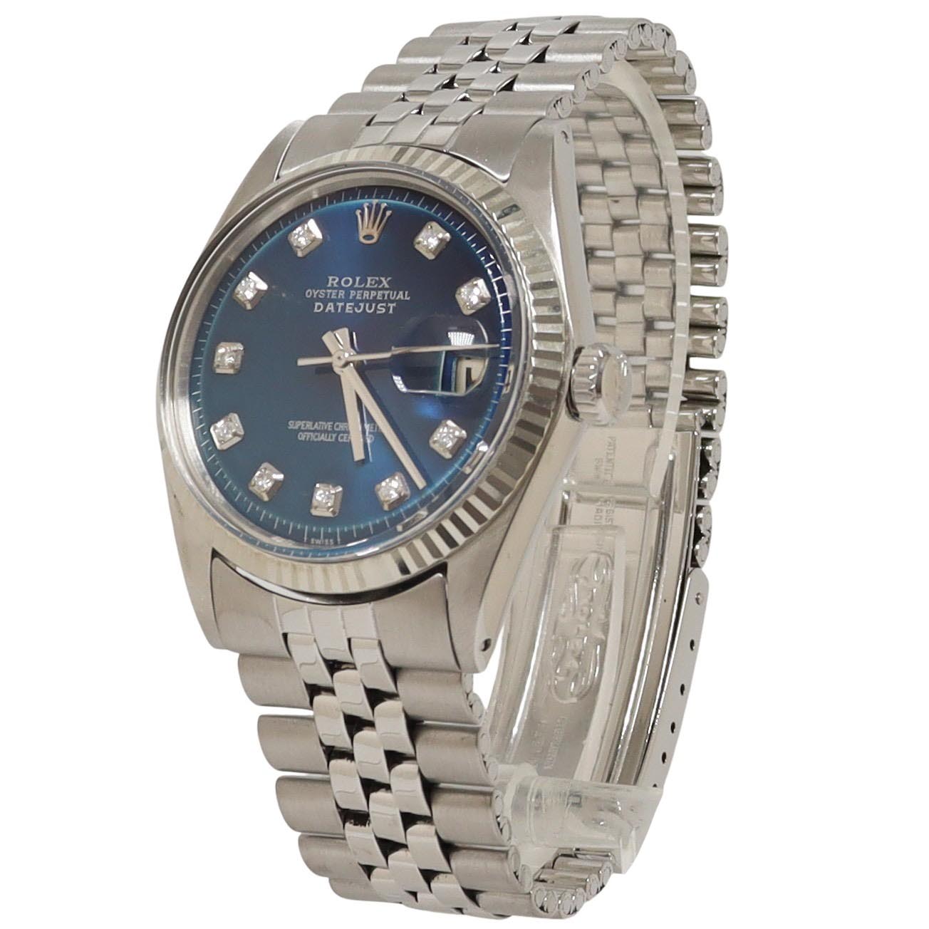 Rolex Datejust Stainless Steel 36mm Blue Diamond Dial Watch Reference#: 1601 - Happy Jewelers Fine Jewelry Lifetime Warranty