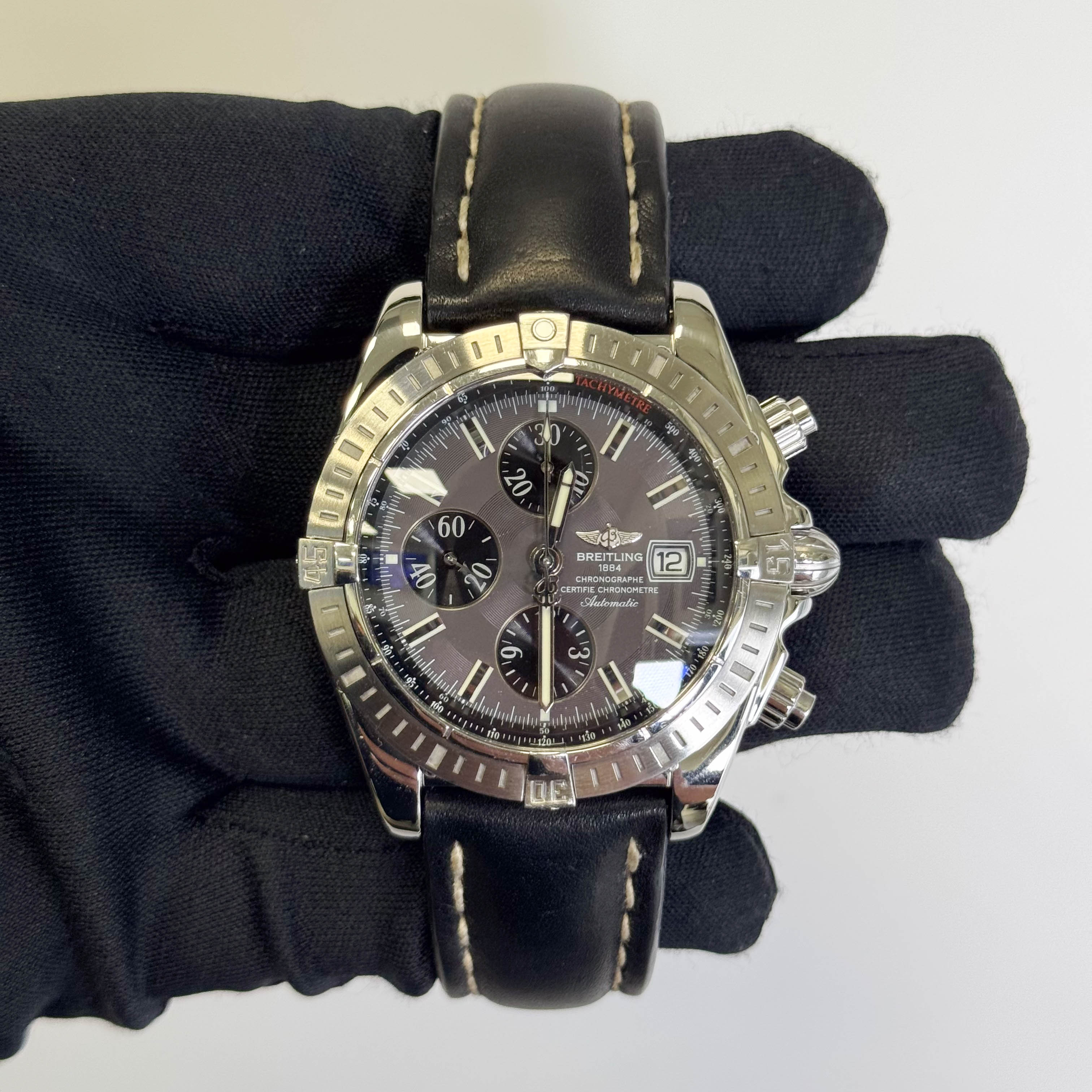 Breitling Chronomat 43mm Grey Dial Watch Ref# A13356 - Happy Jewelers Fine Jewelry Lifetime Warranty