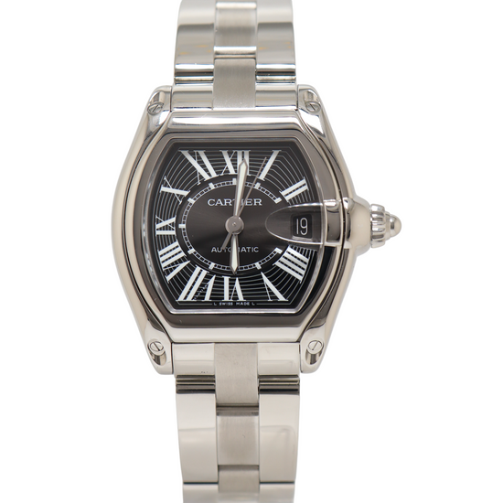 Cartier Roadster Stainless Steel 38 x 43 mm Black Roman Dial Watch Reference#: W62041V3 - Happy Jewelers Fine Jewelry Lifetime Warranty