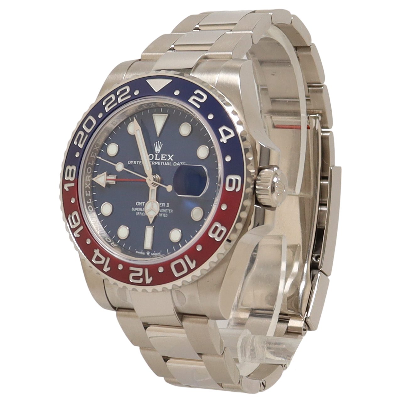 Rolex GMT Master II "Pepsi"  White Gold 40mm Blue Dot Dial Watch Reference#: 126719BLRO - Happy Jewelers Fine Jewelry Lifetime Warranty