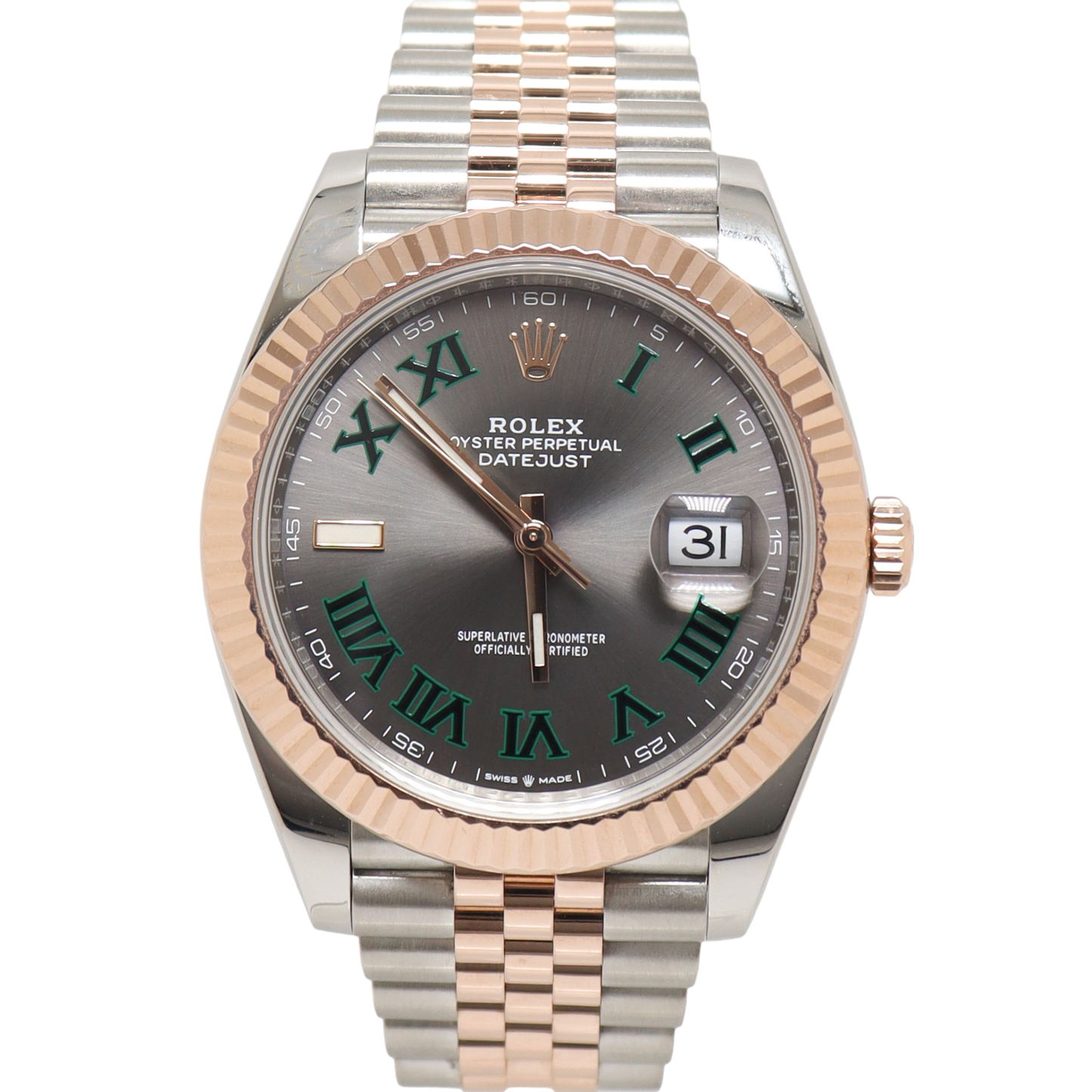 Rolex Mens Datejust Two-Tone 18K Rose Gold and Stainless 41mm Wimbledon Dial Watch Reference#: 126331 - Happy Jewelers Fine Jewelry Lifetime Warranty