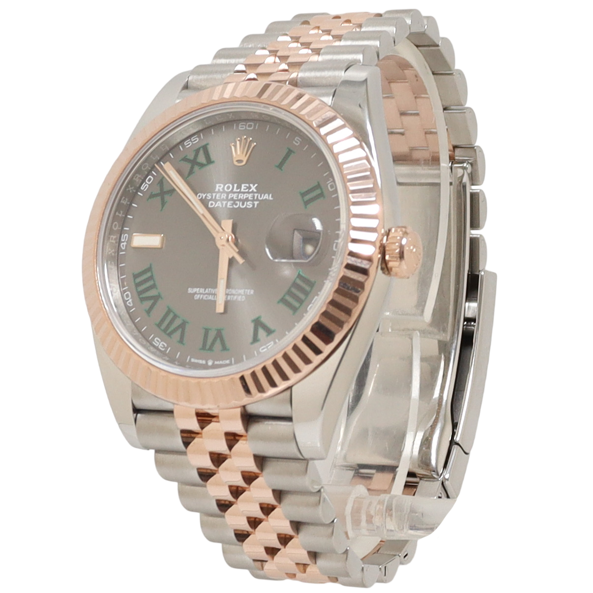 Rolex Datejust Two Tone Rose Gold & Steel 41mm Slate Dial w/ Green Roman Numeral Hour Markers Watch Reference#: 126331 - Happy Jewelers Fine Jewelry Lifetime Warranty