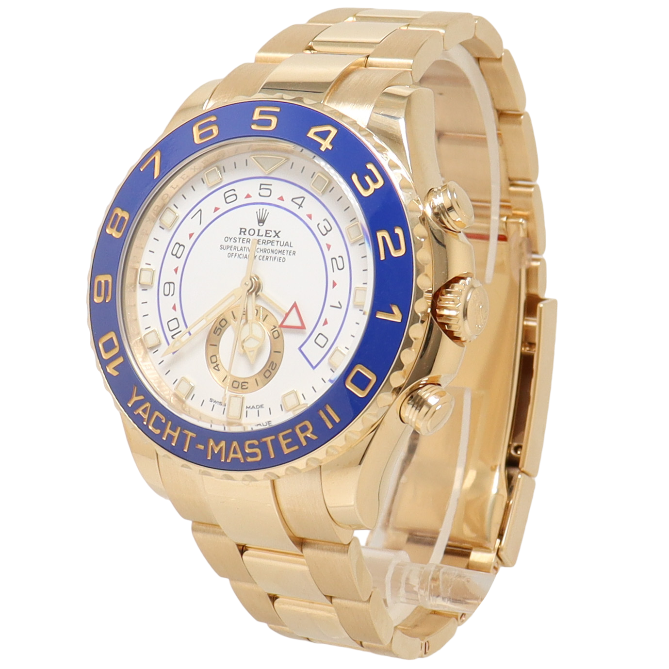 Yacht-Master II in Yellow Gold with Blue Bezel on Oyster Bracelet with  White Dial 116688