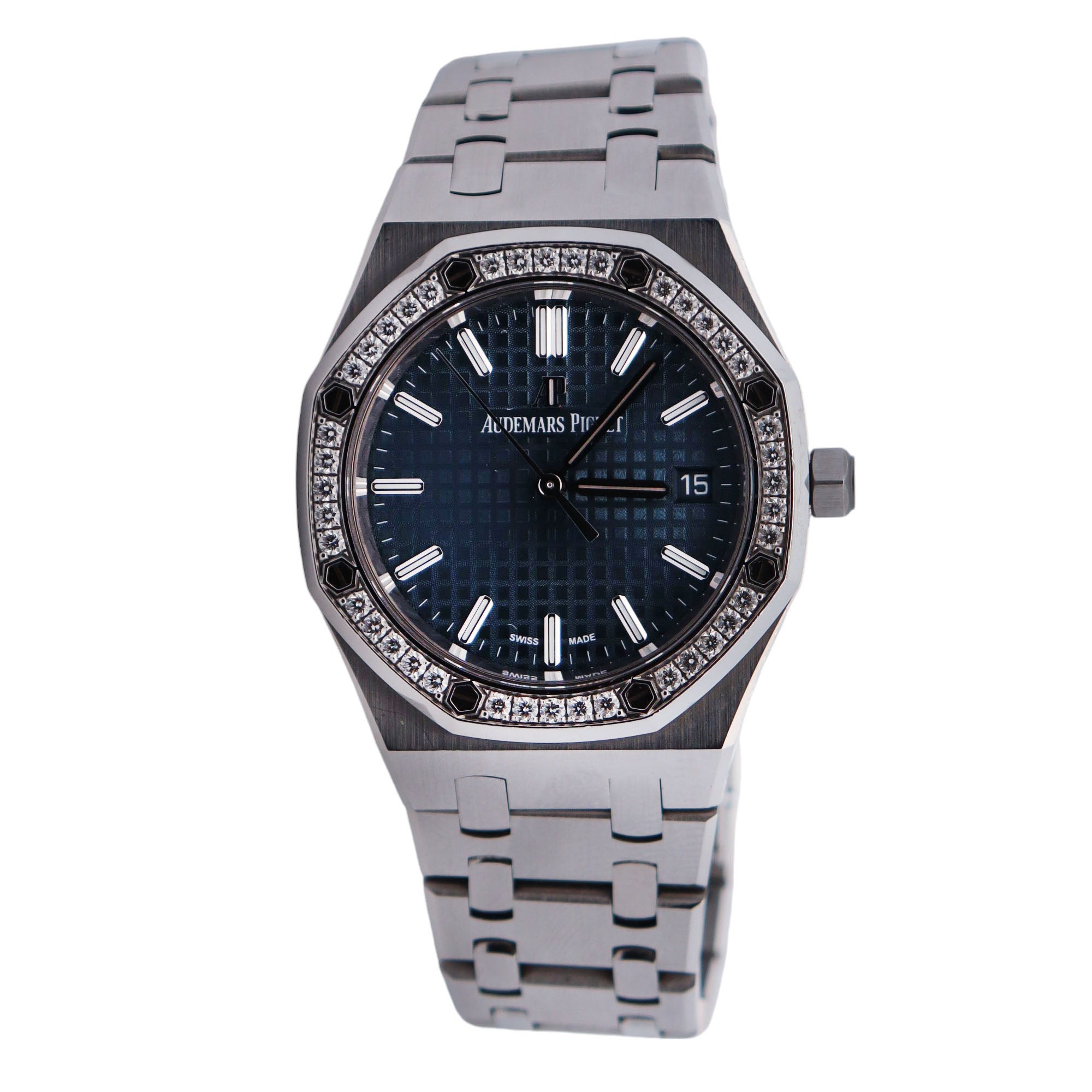 Audemars Piguet Royal Oak 34mm Blue Dial Watch Ref# 77351ST.ZZ.1261ST.01 - Happy Jewelers Fine Jewelry Lifetime Warranty