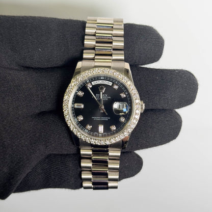 Rolex Day-Date 36mm Black Dial Watch Reference# 118209 - Happy Jewelers Fine Jewelry Lifetime Warranty