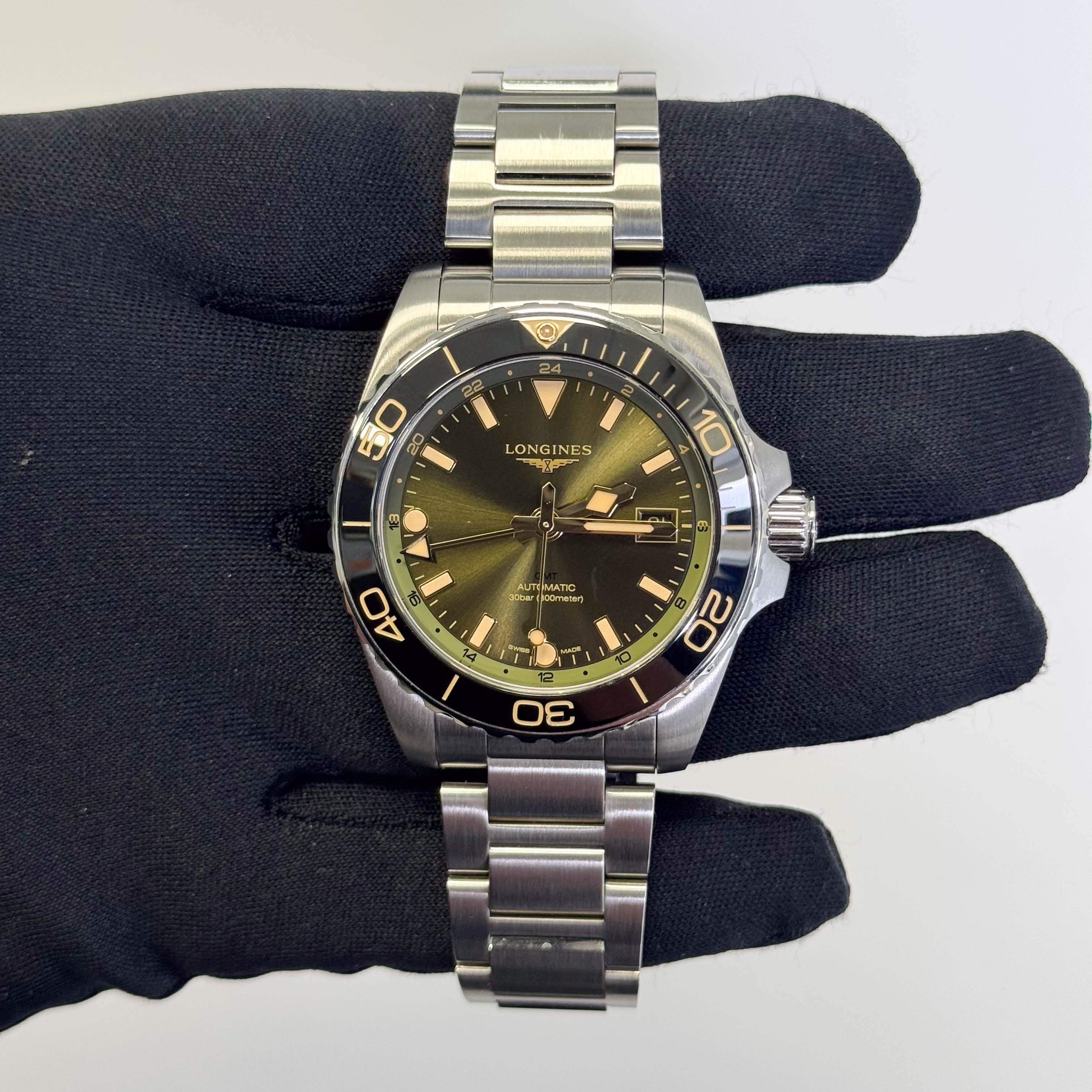 Longines Hydoconquest GMT 41mm Green Dial Watch Ref# L3.790.4.06.6 - Happy Jewelers Fine Jewelry Lifetime Warranty