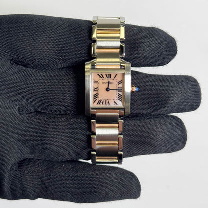 Cartier Tank Francaise 20mm Two Tone Stainless Steel Rose Gold Pink MOP Dial Watch Ref# W51027Q4 - Happy Jewelers Fine Jewelry Lifetime Warranty