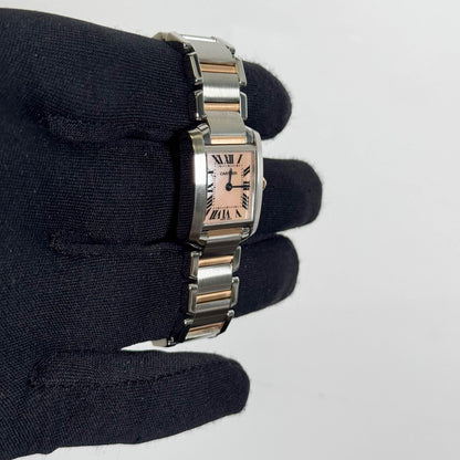 Cartier Tank Francaise 20mm Two Tone Stainless Steel Rose Gold Pink MOP Dial Watch Ref# W51027Q4 - Happy Jewelers Fine Jewelry Lifetime Warranty