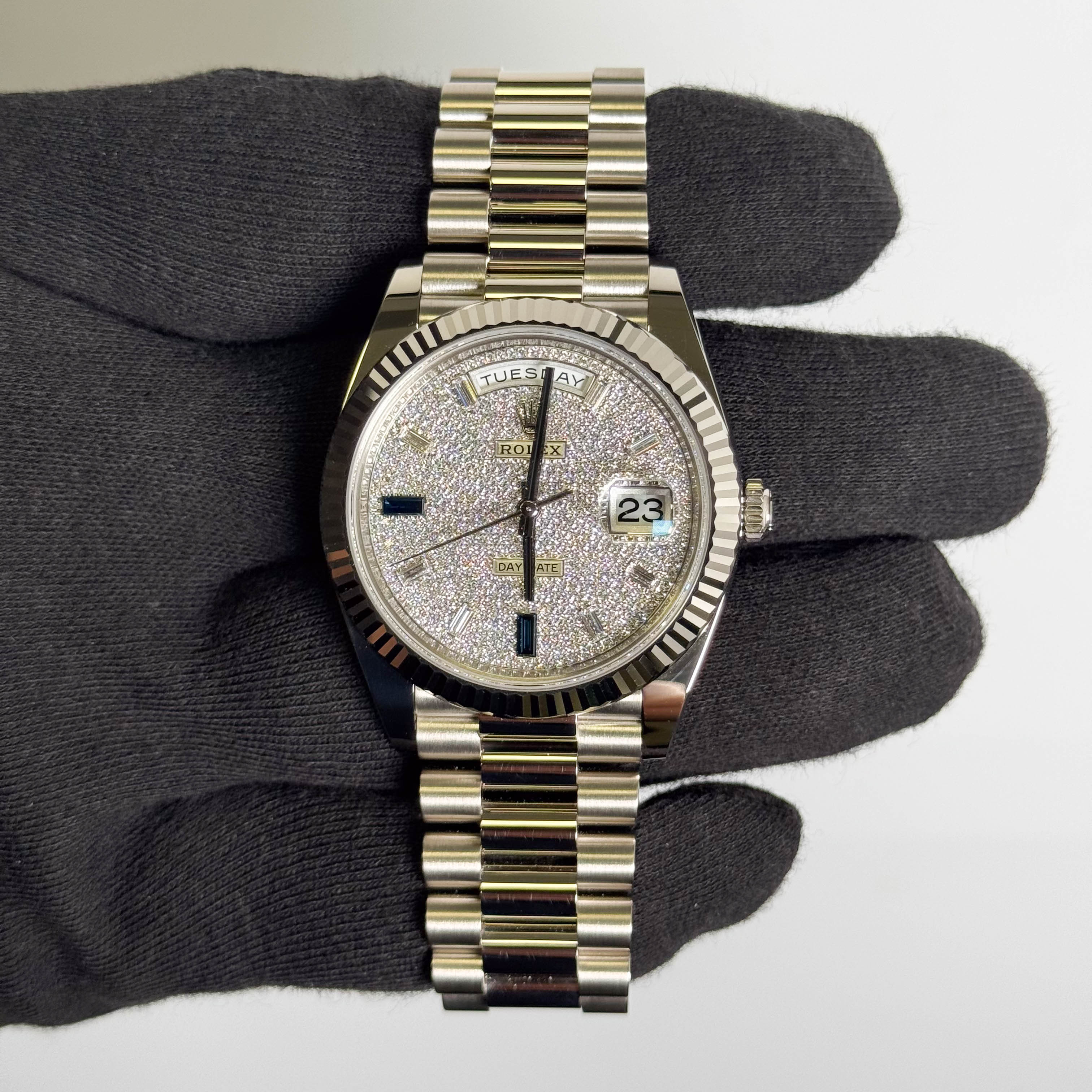 Rolex Day-Date 40mm Diamond Pave Dial with Baguette Hour Markers Ref 228239