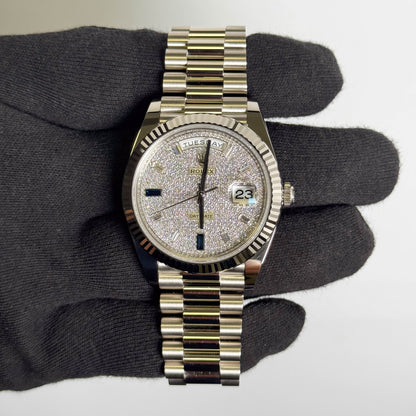 Rolex Day-Date 40mm Diamond Pave Dial with Baguette Hour Markers Ref 228239