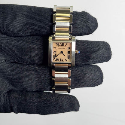 Cartier Tank Francaise 20mm Two Tone Stainless Steel Rose Gold Pink MOP Dial Watch Ref# W51027Q4 - Happy Jewelers Fine Jewelry Lifetime Warranty