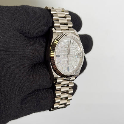 Rolex Day-Date 40mm Diamond Pave Dial with Baguette Hour Markers Ref 228239