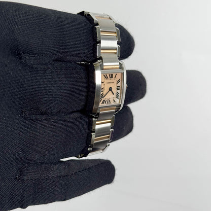 Cartier Tank Francaise 20mm Two Tone Stainless Steel Rose Gold Pink MOP Dial Watch Ref# W51027Q4 - Happy Jewelers Fine Jewelry Lifetime Warranty