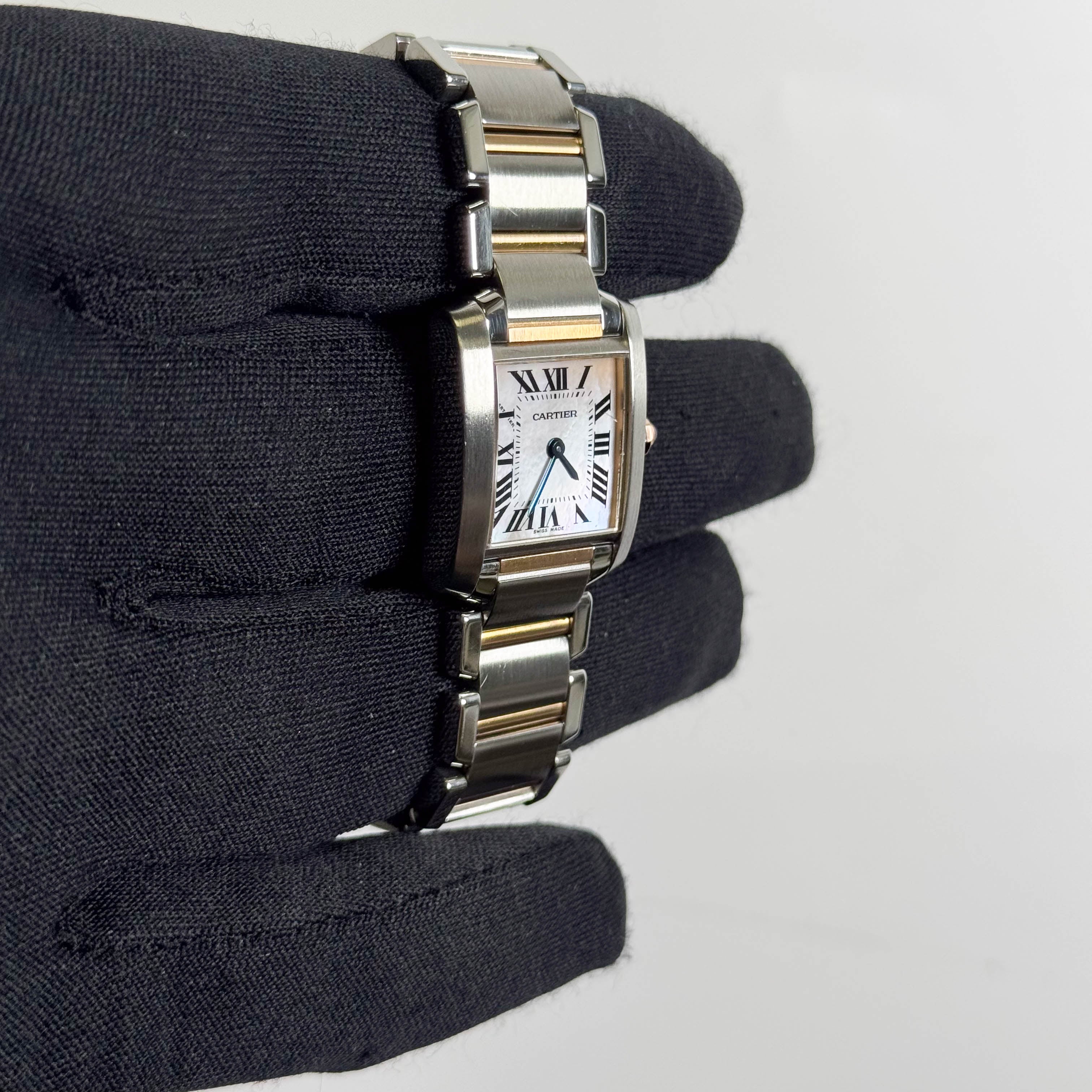 Cartier Tank Francaise 20mm Two Tone Stainless Steel Rose Gold Pink MOP Dial Watch Ref# W51027Q4 - Happy Jewelers Fine Jewelry Lifetime Warranty