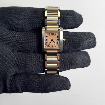 Cartier Tank Francaise 20mm Two Tone Stainless Steel Rose Gold Pink MOP Dial Watch Ref# W51027Q4 - Happy Jewelers Fine Jewelry Lifetime Warranty