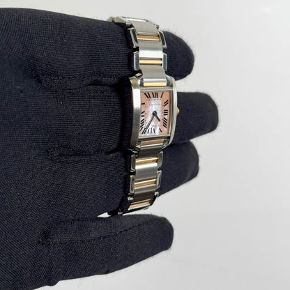 Cartier Tank Francaise 20mm Two Tone Stainless Steel Rose Gold Pink MOP Dial Watch Ref# W51027Q4 - Happy Jewelers Fine Jewelry Lifetime Warranty