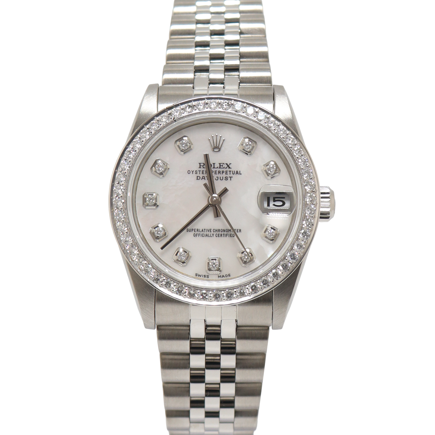 Rolex Datejust Stainless Steel 31mm Custom White MOP Diamond Dial Watch Reference#: 78240 - Happy Jewelers Fine Jewelry Lifetime Warranty