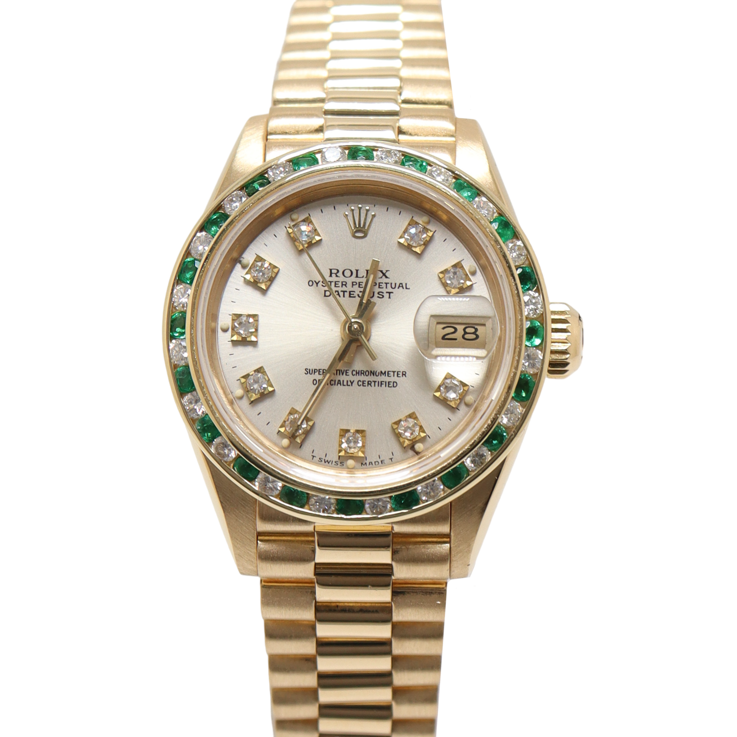 Rolex Datejust Yellow Gold 26mm Silver Diamond Dial Watch Reference#: 69168 - Happy Jewelers Fine Jewelry Lifetime Warranty