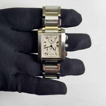 Cartier Tank Francaise Chronoreflex Stainless Steel 29mm White Dial Watch Ref# W51001Q3 - Happy Jewelers Fine Jewelry Lifetime Warranty