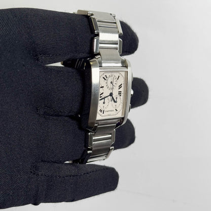 Cartier Tank Francaise Chronoreflex Stainless Steel 29mm White Dial Watch Ref# W51001Q3 - Happy Jewelers Fine Jewelry Lifetime Warranty