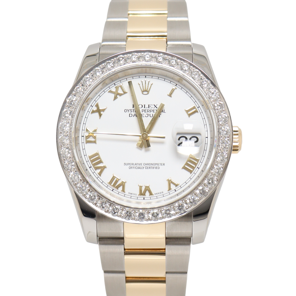 Rolex Datejust Two Tone Yellow Gold & Steel 36mm White Roman Dial Watch Reference#: 116233 - Happy Jewelers Fine Jewelry Lifetime Warranty