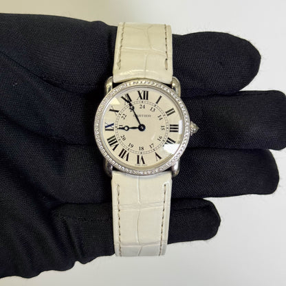 Cartier Ronde Louis 28mm 18K White Gold Ivory Roman Dial Watch Ref# WR000251