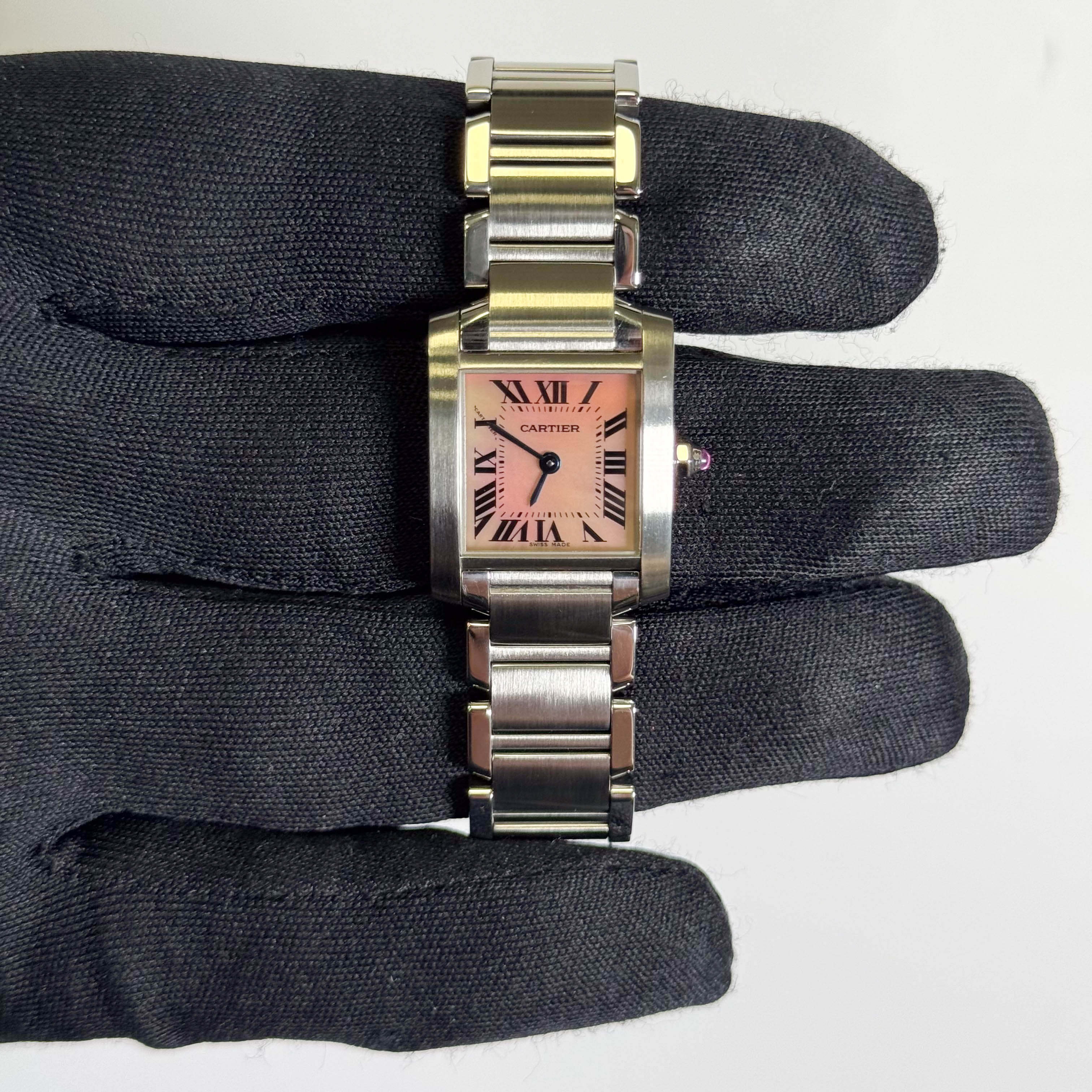 Cartier Tank Francaise Stainless Steel 20mm MOP Dial Watch Ref# W51028Q3 - Happy Jewelers Fine Jewelry Lifetime Warranty