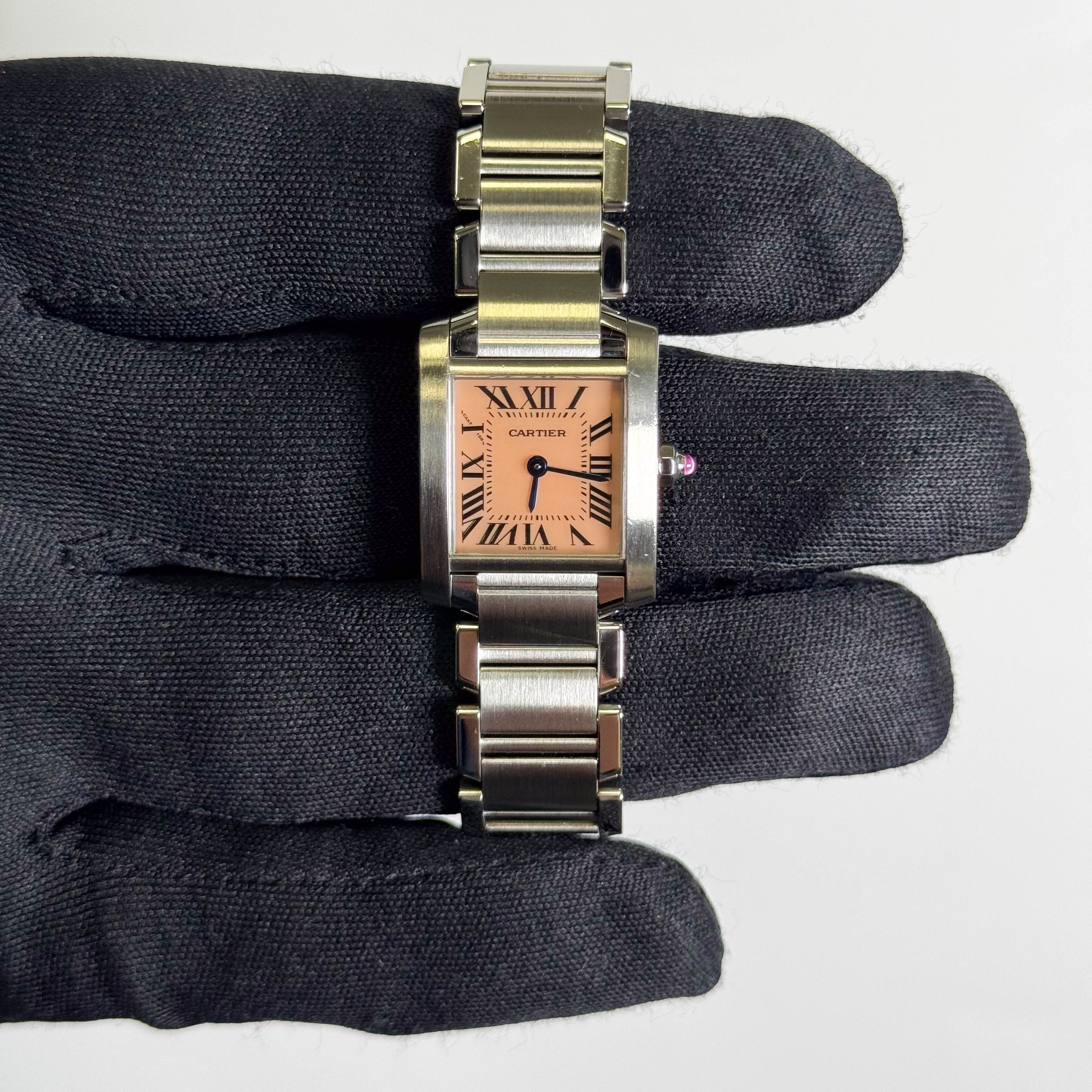 Cartier Tank Francaise Stainless Steel 20mm MOP Dial Watch Ref# W51028Q3 - Happy Jewelers Fine Jewelry Lifetime Warranty