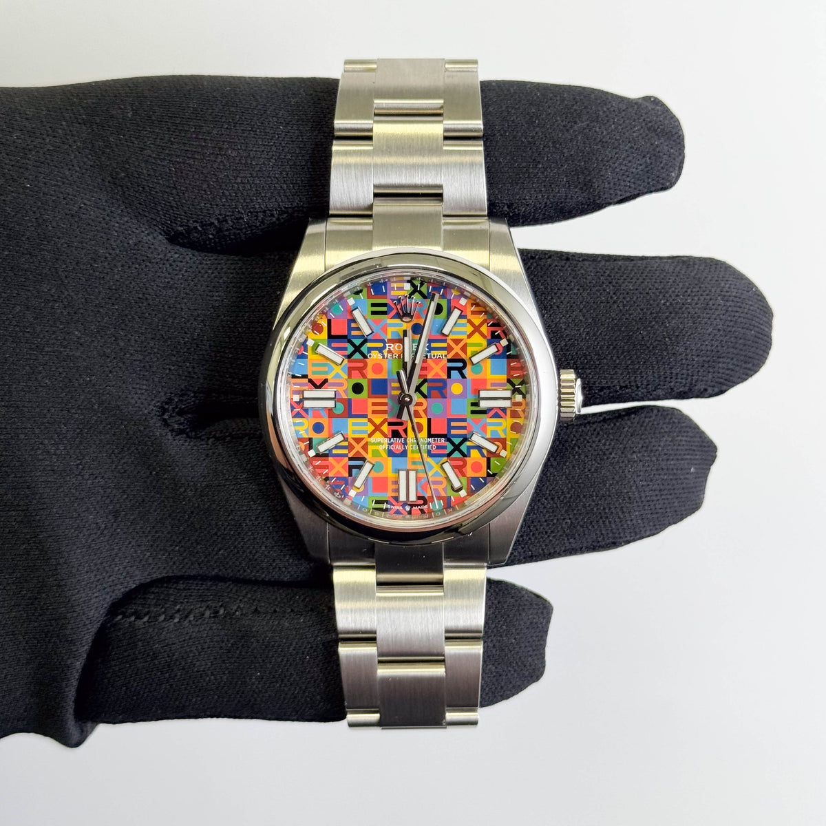 Rolex Oyster Perpetual 41mm Multicolored Jubilee Motif Dial Watch Ref# 134300
