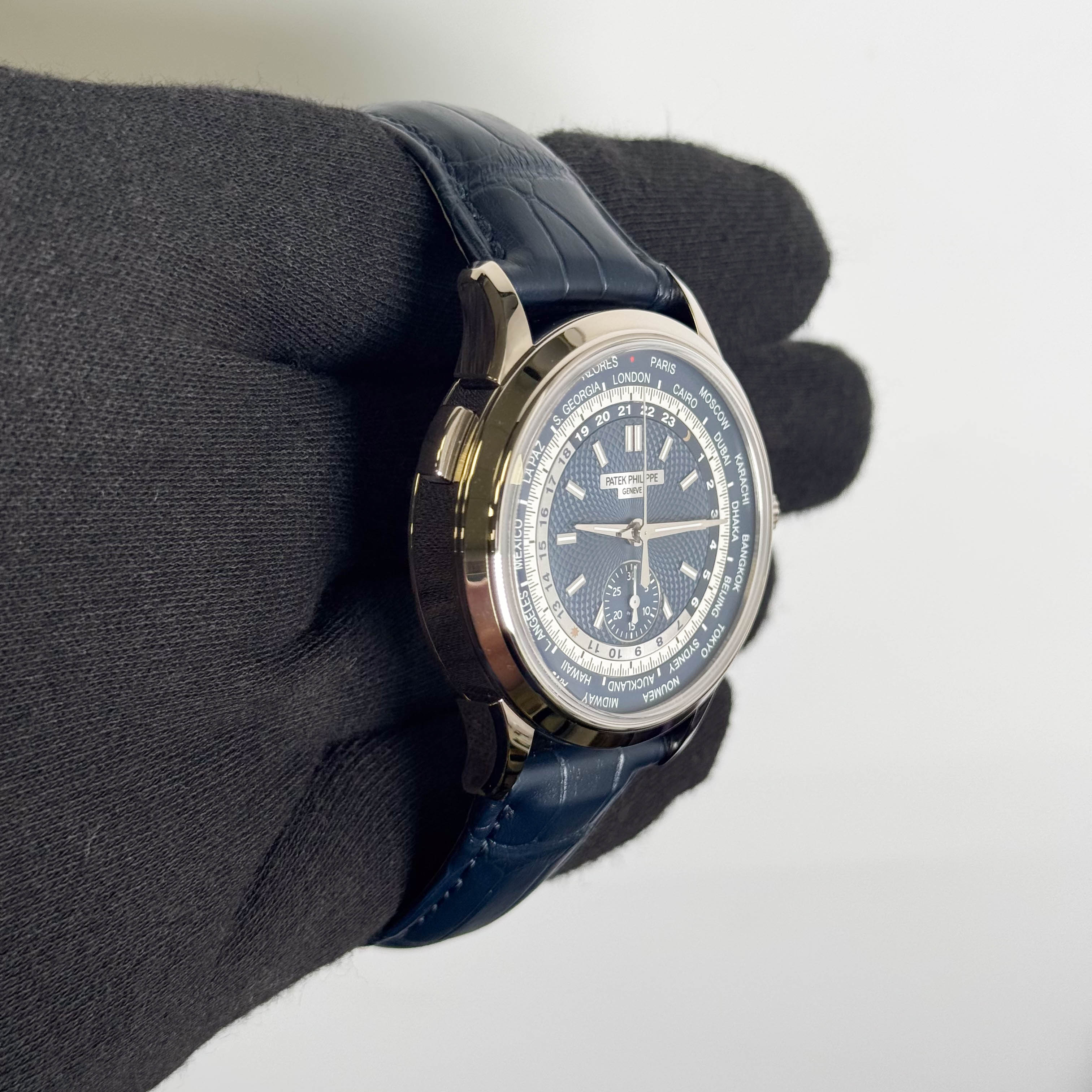 Patek Philippe World Time 39.5mm Blue Dial Watch Ref# 5930G-010