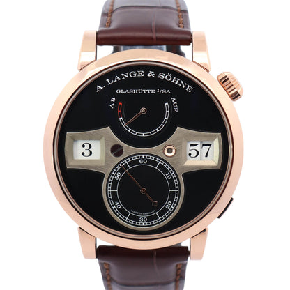 A. Lange & Sohne Zeitwerk 41.9mm Rose Gold Black Dial Watch Ref# 142.031 - Happy Jewelers Fine Jewelry Lifetime Warranty