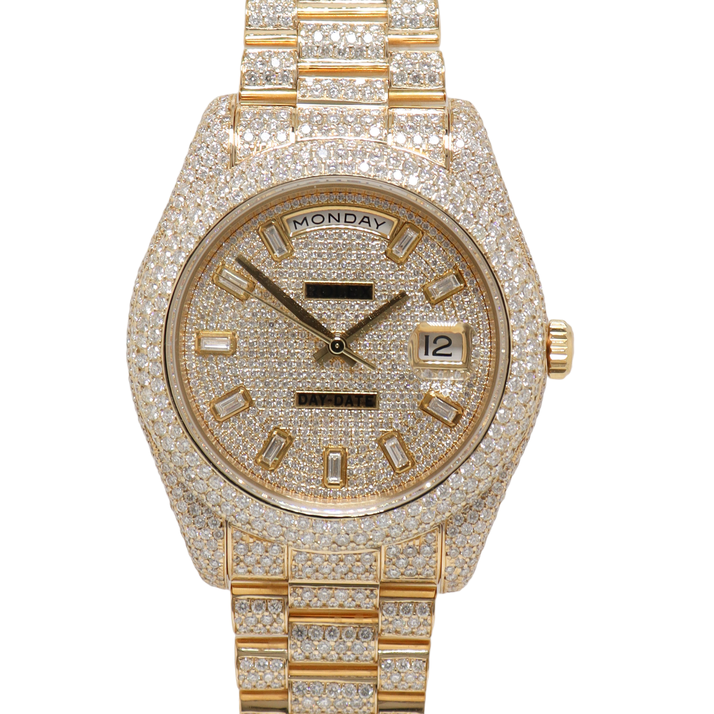 Rolex Day Date II Yellow Gold 41mm Iced Out Pave Diamond Dial Watch Reference#: 218238 - Happy Jewelers Fine Jewelry Lifetime Warranty