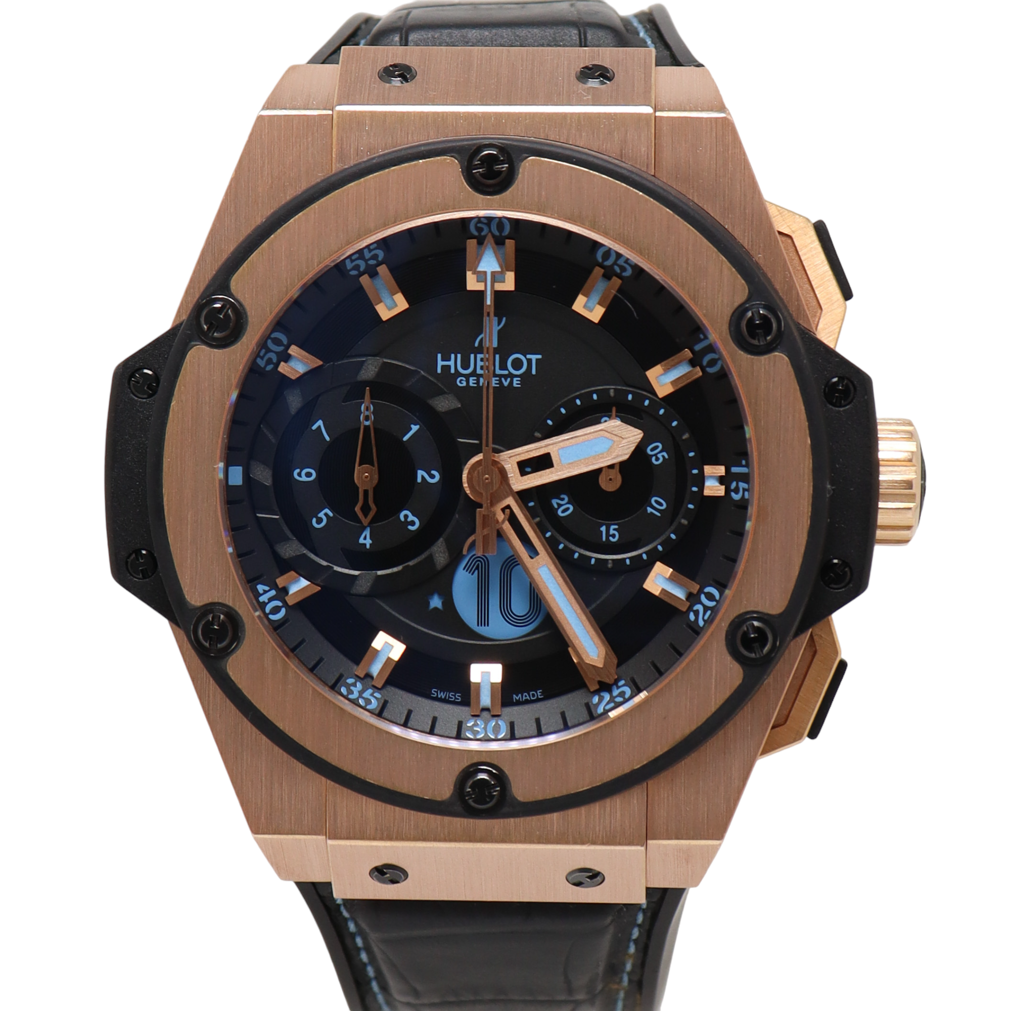 Hublot King Power "Diego Maradona" Rose Gold 48mm Black & Blue Chronograph Dial Watch Reference#: 716.OM.1129.RX - Happy Jewelers Fine Jewelry Lifetime Warranty