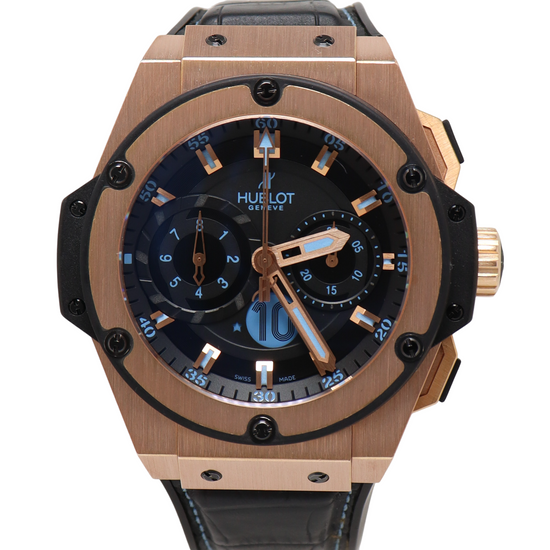 Hublot King Power "Diego Maradona" Rose Gold 48mm Black & Blue Chronograph Dial Watch Reference#: 716.OM.1129.RX - Happy Jewelers Fine Jewelry Lifetime Warranty