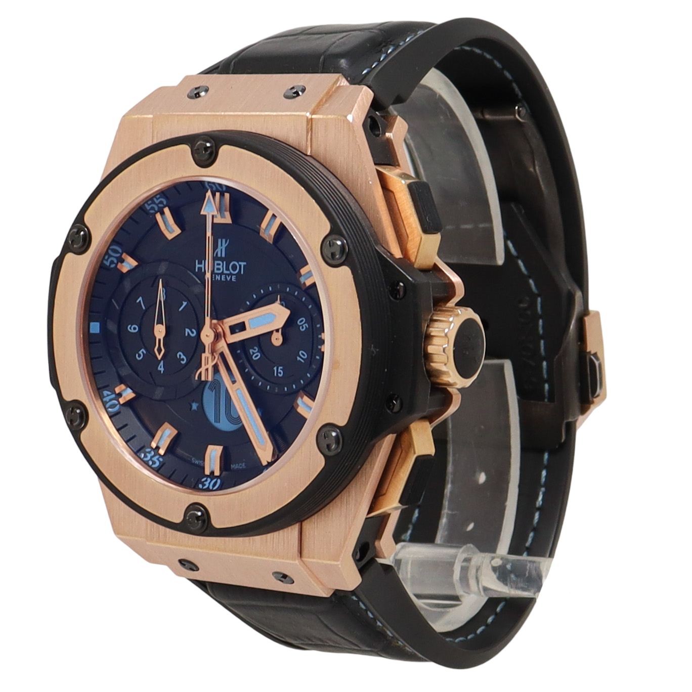 Hublot King Power "Diego Maradona" Rose Gold 48mm Black & Blue Chronograph Dial Watch Reference#: 716.OM.1129.RX - Happy Jewelers Fine Jewelry Lifetime Warranty