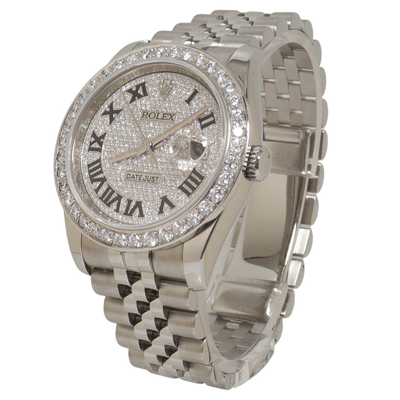 Load image into Gallery viewer, Rolex Datejust Stainless Steel 36mm Custom Roman Pave Diamond Dial Watch Reference#: 116234 - Happy Jewelers Fine Jewelry Lifetime Warranty
