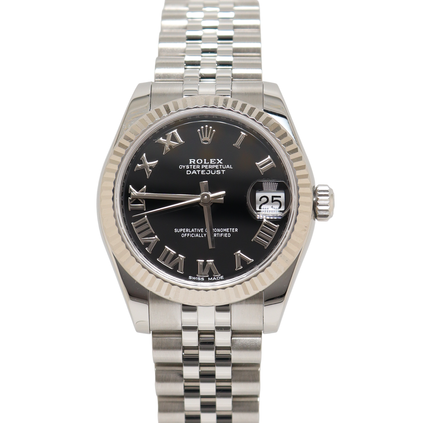 Rolex Datejust Stainless Steel 31mm Black Roman Dial Watch Reference# 178274 - Happy Jewelers Fine Jewelry Lifetime Warranty