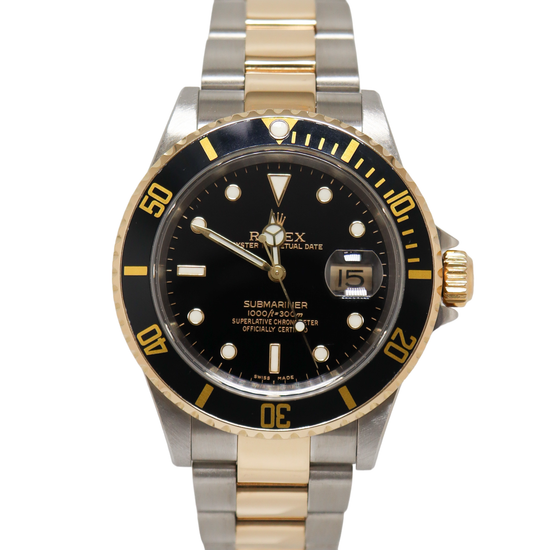 Load image into Gallery viewer, Rolex Submariner Two Tone Yellow Gold &amp;amp; Steel 40mm Black Dot Dial Watch Reference#: 16613 - Happy Jewelers Fine Jewelry Lifetime Warranty
