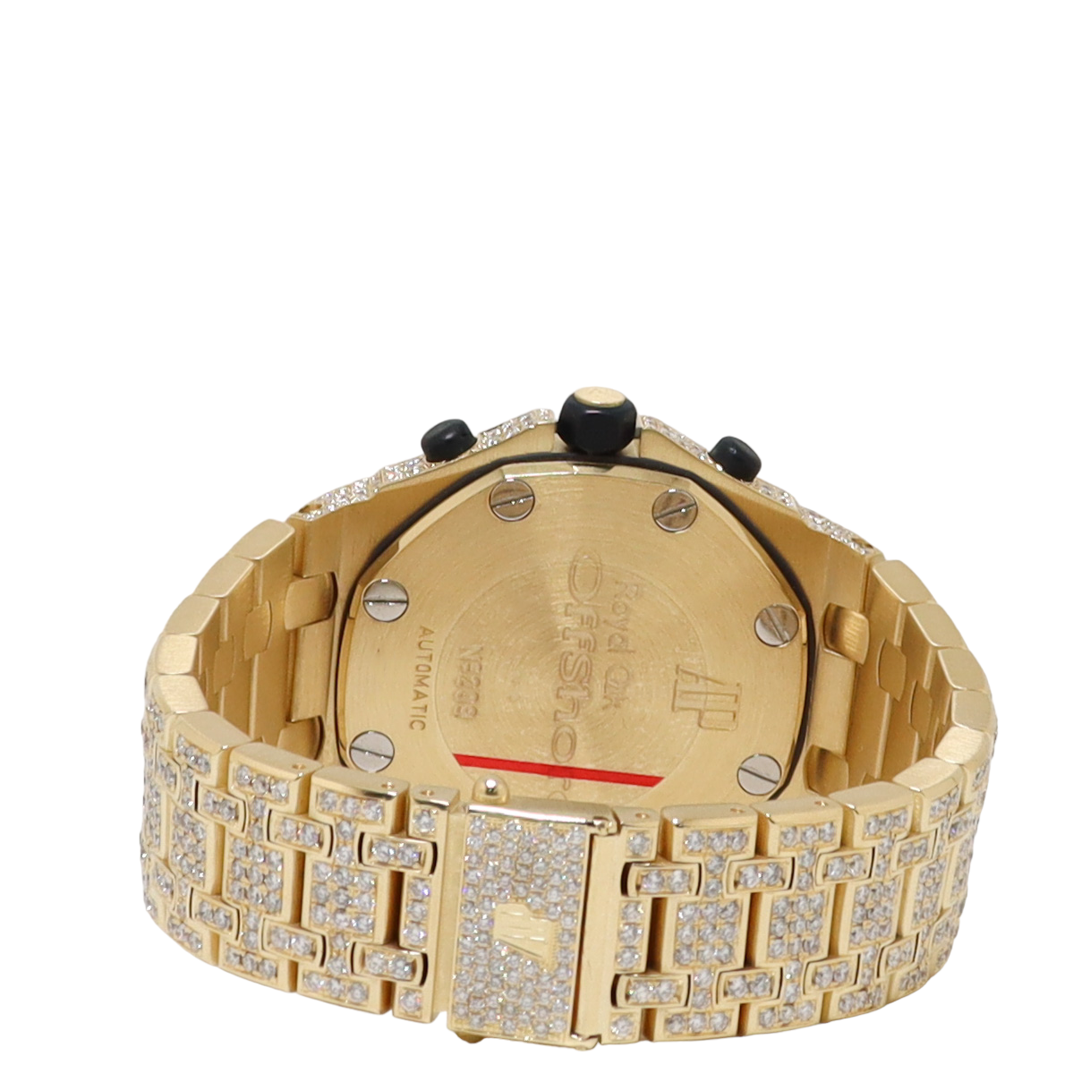 Audemars Piguet Royal Oak Offshore Yellow Gold 42mm Completely Iced Out Pave Chronograph Dial Watch Reference#: 25721BA.OO.1000BA.03 - Happy Jewelers Fine Jewelry Lifetime Warranty