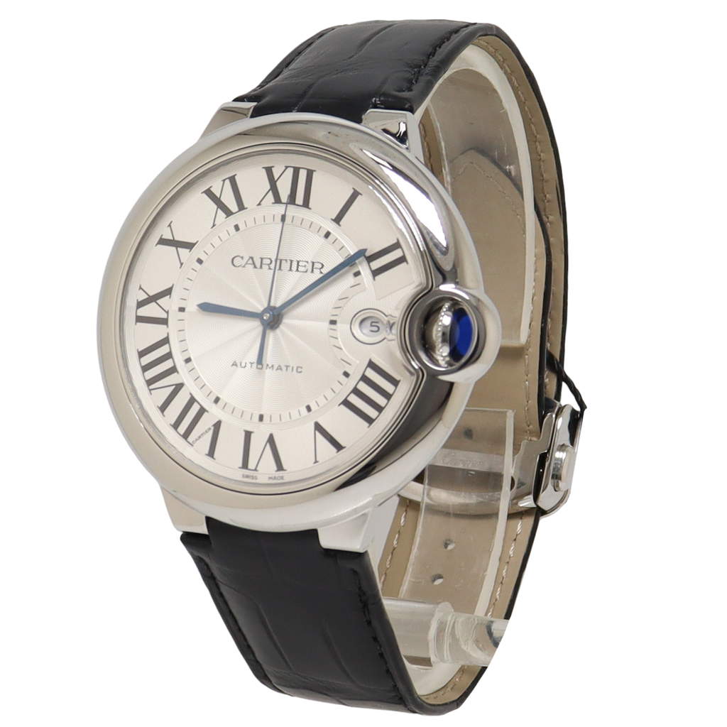 Cartier Ballon Blue Stainless Steel 42mm White Roman Dial Watch Reference#: WSBB0026 - Happy Jewelers Fine Jewelry Lifetime Warranty