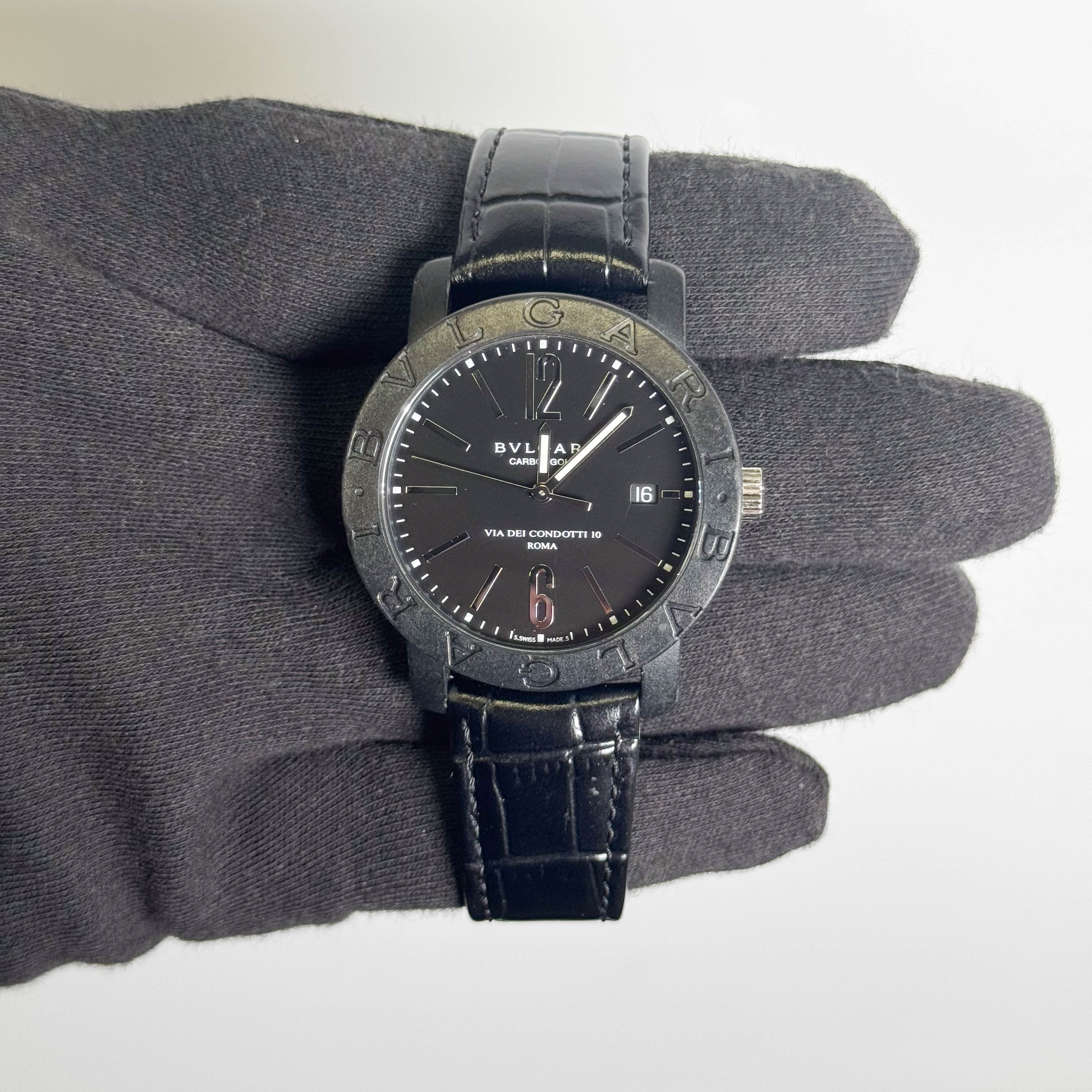 Bvlgari Carbongold 40mm Black Dial Watch Ref# BB40CL