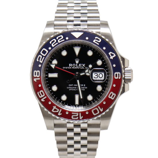 Rolex GMT Master II "Pepsi" Stainless Steel 40mm Black Dot Dial Watch Reference#: 126710BLRO