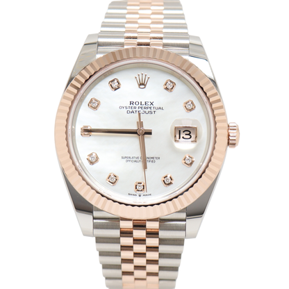 Rolex Datejust Two Tone Rose Gold & Steel 41mm White MOP Diamond Dial Watch Reference#: 126331 - Happy Jewelers Fine Jewelry Lifetime Warranty